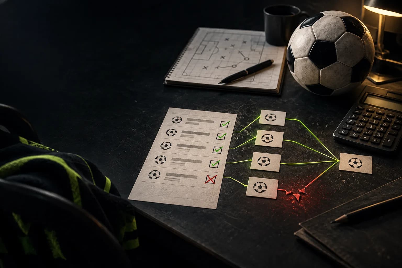 Boleto de parlay y diagrama de selecciones donde una falla rompe la combinada